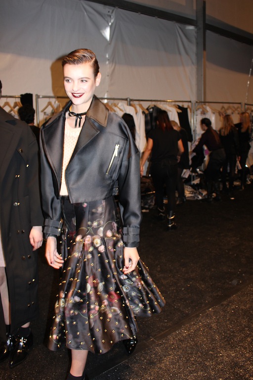 Black satin Floral Zimmermann skirt Backstage NYFW 14 Fashion Forward