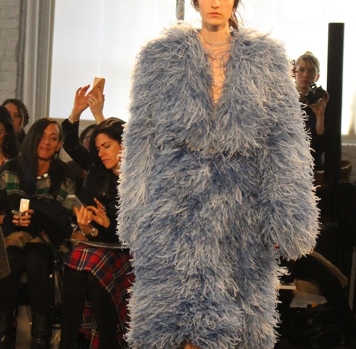 Maltinto Feathered Full Length Coats Jenny Packham NYFW 2014
