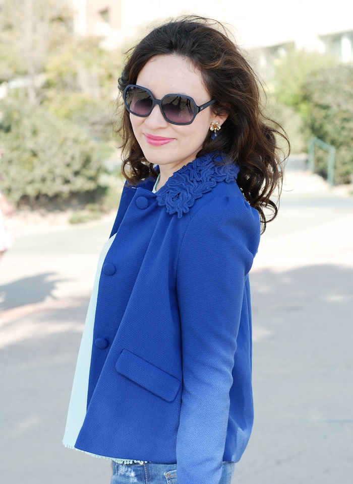 Lacoste sunglasses with shades of blue to perfectly outfit this LA beach look when its not quite bikini season yet 