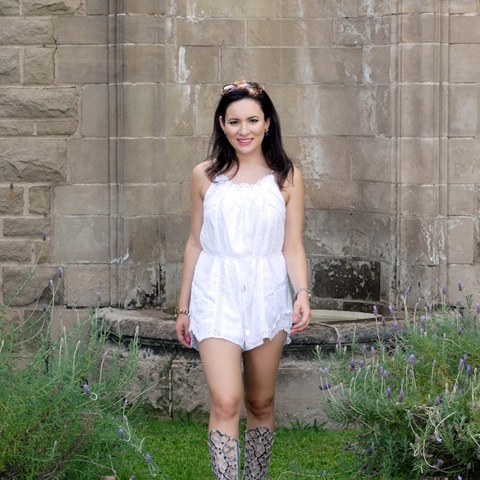 Stuart Weitzman Gladiator Boots with Zimmermann white playsuit romper style blogger Los Angeles