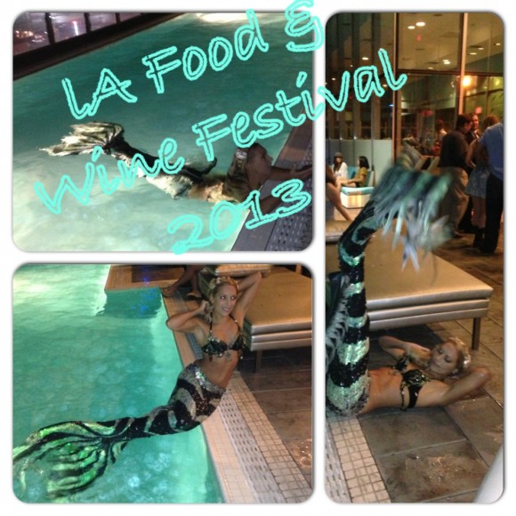 LA Food and Wine Festival 2013. There are Mermaids Swimming in the Pool. Watermark tower after party