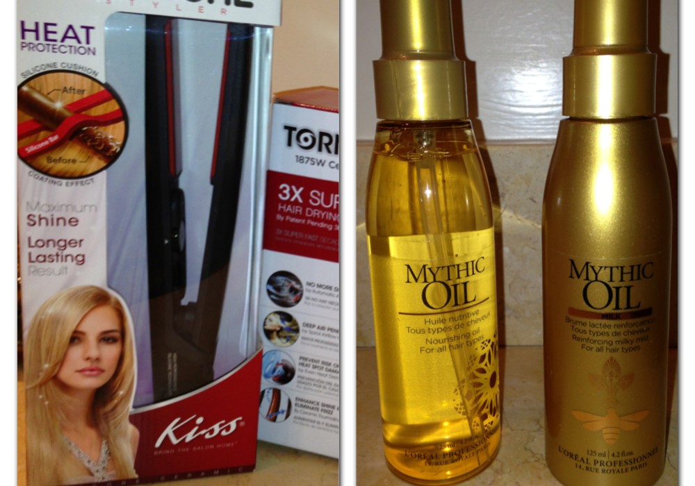Get super model hair using Kiss Hair Dryer and Flat Iron and L'Oreal Professionnel Mythic Oil Milk