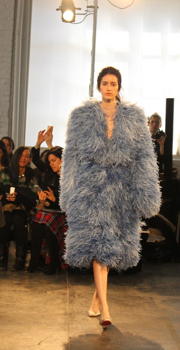 Maltinto Feathered Full Length Coats Jenny Packham NYFW 2014