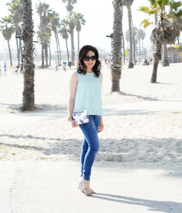 Blogger photo shoot in Santa Monica wearing Zara Darkling UK and Brahmin clutch